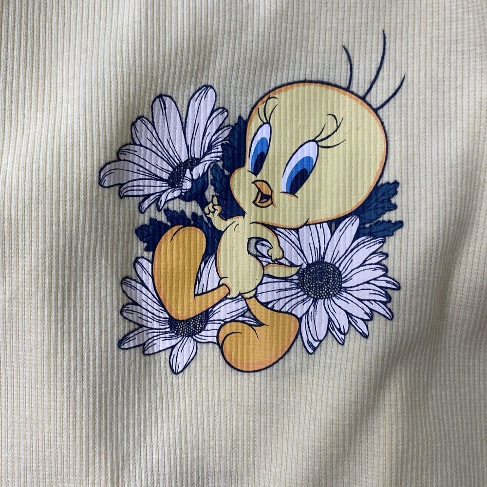 Looney Tunes Tweety Bird Yellow Ribbed Knit Tank Mini Dress Size Large NEW - Picture 2 of 5